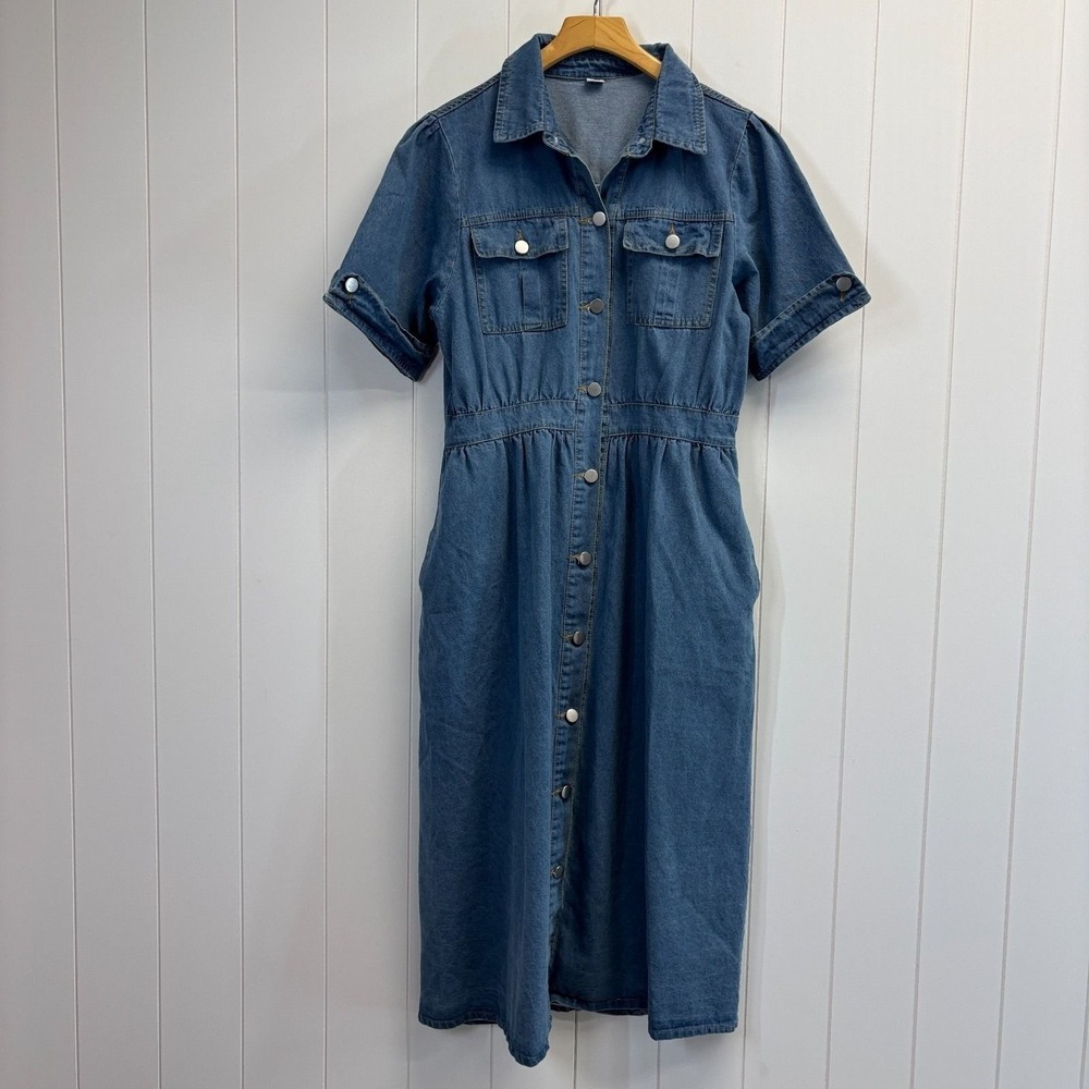 Western Denim Button Down Dress Women Size S Cottage Minimalist
